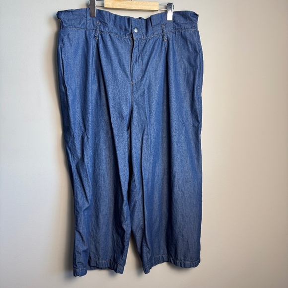 Eloquii Women's 18  Wide Leg Crop Beach Pants Ruffle Waist Blue‎ Festival Casual - Picture 1 of 15